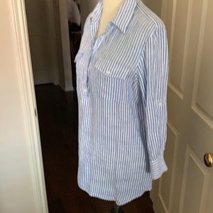 Lauren 100% Linen Blue and White Long Sleeve Shirt